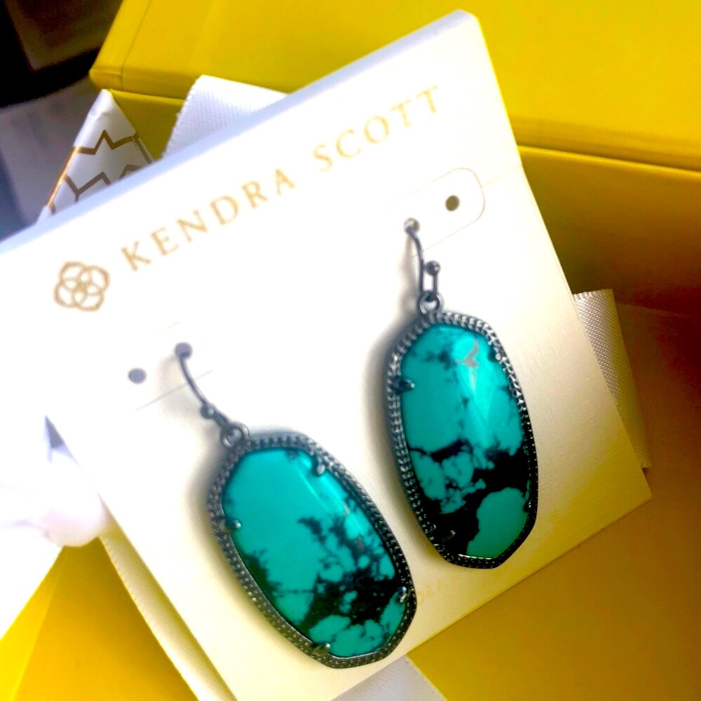 NWT RARE & Retired Kendra Scott Elle Earrings Variegated Teal & Gunmetal PERFECT